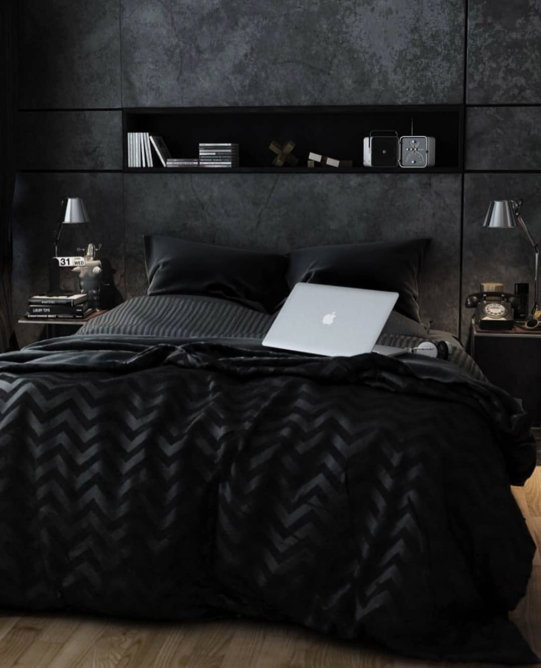 Modern Black Accent Wall Bedroom Inspiration 8